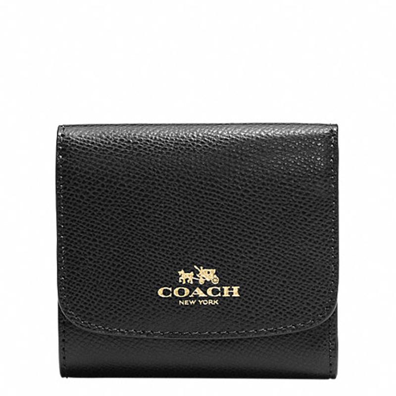 coach蔻驰女款黑色皮质短款钱包钱夹53779