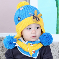 贝迪牛加绒男女童宝宝帽秋冬1-2岁婴儿帽子0-3 6-12个月儿童保暖毛线帽