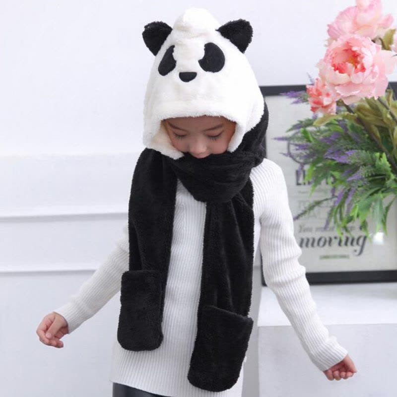 贝迪牛秋冬学生套装可爱帽子围巾手套三件套儿童熊猫保暖围脖图片