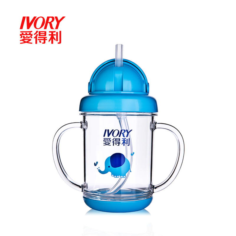 爱得利(IVORY)儿童水杯TRITAN吸管杯宝宝带手柄学饮杯水杯 T-29 200mL蓝色 适用于12个月以上的宝宝