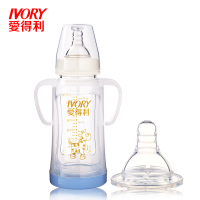 爱得利IVORY奶瓶 婴儿宽口径玻璃奶瓶套装 新生儿宝宝带手柄防摔奶瓶 150+240ml