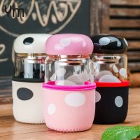 伊鸣 可爱蘑菇玻璃杯呆萌便携带盖过滤茶漏杯套学生创意个性小水杯子女