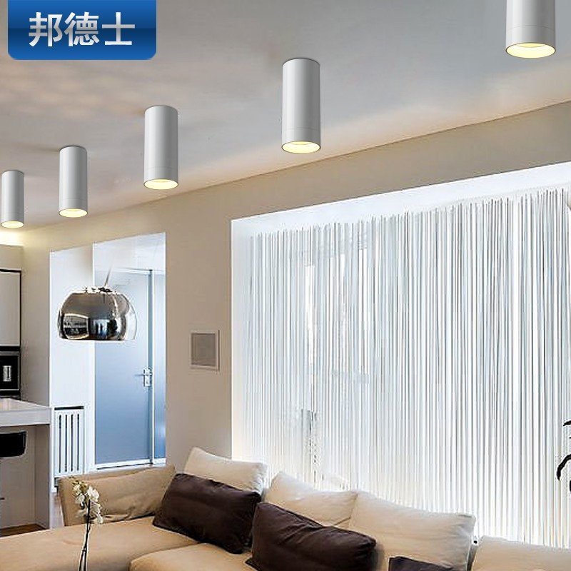 邦德士 圆形led明装筒灯射灯 cob吸顶餐吊灯黑色现代欧式背景墙5W