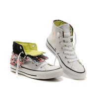 新款匡威Converse 女款翻折烫金印花双层高帮硫化帆布鞋