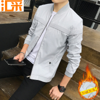汇采 新款冬季男士加厚棉衣保暖棉服修身棉袄立领男装外套加绒夹克 XL 灰色加绒