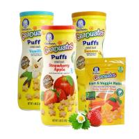 海外嘉宝Gerber星星泡芙饼干婴幼儿磨牙棒3个（苹果草莓味香草味香蕉口味）+1个菠萝芒果味溶豆