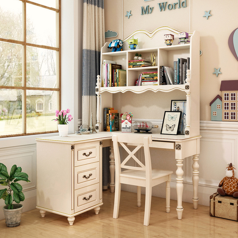 优漫佳 美式电脑桌白色欧式书桌儿童书桌实木家具书房家具
