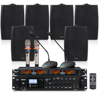 狮乐 会议音响套装组合(蓝牙功放+壁挂音箱)专业会议室系统背景音乐设备 无线话筒套餐