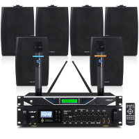 狮乐 会议音响套装组合(蓝牙功放+壁挂音箱)专业会议室系统背景音乐设备无线话筒套餐8820+BX105*6+SH18