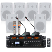 狮乐 会议音响套装组合(蓝牙功放+壁挂音箱)专业会议室系统背景音乐设备无线话筒套餐8820+BX-102*6+SH-10