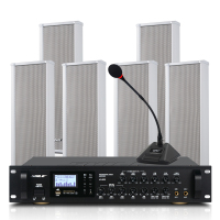 狮乐(SHILE)BX-207定阻防水音柱店铺超市会议室背景音乐功放音响组合套装AV8820+BX207*6+有线麦克风