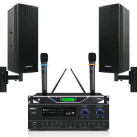 狮乐(SHILE)AV108+BX404+SH18功放音箱无线话筒组合店铺商超企业会议用壁挂音箱背景音乐高档会议音响