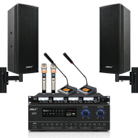 狮乐（SHILE）AV108+BX404+SH18功放音箱无线话筒组合店铺商超企业会议用壁挂音箱背景音乐高档会议音响