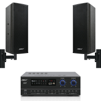 狮乐(SHILE)AV108+BX404功放音箱无线话筒组合店铺商超企业会议用壁挂音箱背景音乐高档会议音响