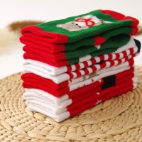 圣诞袜子宝宝棉袜秋冬婴儿袜1-3-5岁男女儿童袜子加厚毛圈圣诞节礼物6双装 加厚圣诞宝宝袜