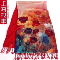 上海故事新款专柜正品高档真丝拉绒双层桑蚕丝 秋冬保暖女士披肩围巾