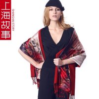 上海故事专柜正品真丝拉绒双层桑蚕丝披肩围巾女士丝巾秋冬保暖