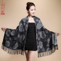 上海故事专柜正品加厚加大提花纯羊毛披肩围巾两用妈妈秋冬保暖包邮