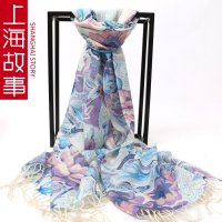 上海故事100%羊毛围巾韩版加密镂空金丝秋冬保暖羊毛披肩