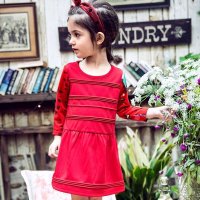 裂帛童装正品2015春夏新款圆领针织中袖七分袖连衣裙女童56140123
