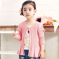 裂帛童装正品2015春夏新款 圆领薄坑条提花针织开衫 女童56140189