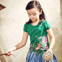 裂帛童装正品2015春夏新款刺绣针织合体短袖T恤 女童66140071