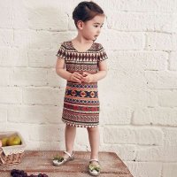 裂帛童装正品2015春装新款圆领印花针织短袖连衣裙女童66140157