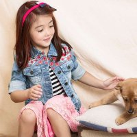 裂帛童装2015春新款刺绣水洗上衣翻领牛仔外套女6614001W