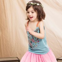 裂帛童装正品2015春夏新款撞色刺绣上衣针织吊带女童6614003D