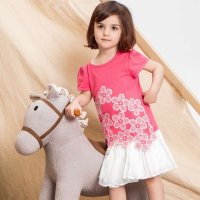 裂帛童装 春夏新款 圆领贴布绣拼蕾丝连衣裙女童6614006L