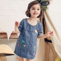 裂帛童装正品 圆领刺绣牛仔短袖连衣裙女童66140138
