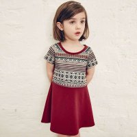 裂帛童装正品春夏新款圆领印花撞色短袖连衣裙女童66140027