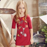 裂帛童装正品 春夏新款圆领绣花针织七分袖连衣裙66140082