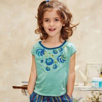 裂帛童装正品春夏新款 圆领绣花针织合体短袖T恤女66140093