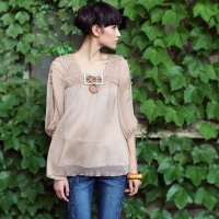 裂帛2015夏装新款纯色刺绣宽松雪纺衫 防晒衫 32120017