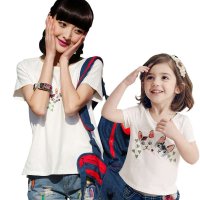 裂帛童装亲子 新款针圆领绣花宽松短袖T恤女66140133