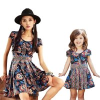 裂帛童装亲子2015春夏新款圆领梭织短袖连衣裙女童66140036