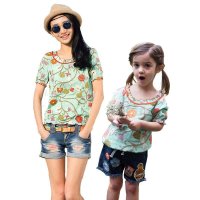 裂帛童装亲子 圆领贴布绣雪纺蕾丝短袖衫女66140176