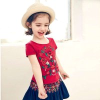 裂帛童装正品 2015春夏新款 纯棉T恤绣花短袖直筒百搭 女56150007