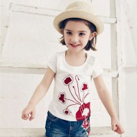 裂帛童装正品 2015春夏新款 94%棉短袖T恤贴布绣花 女童 56140140