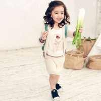 裂帛童装正品 2015春夏新款V领提花针织纯棉休闲套装女童66140151