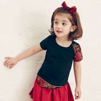 裂帛童装正品 2015春夏新款 短袖棉T恤不对称摆绣花女童 66140141