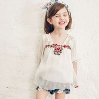 裂帛童装正品 2015春夏 新款上衣刺绣雪纺衫宽松清爽女童66140171