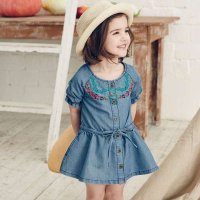 裂帛童装2015夏季新款儿童连衣裙绣花短袖牛仔裙女童 夏66140215