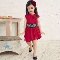 裂帛童装正品2015春夏新款圆领绣花雪纺短袖连衣裙女童66140203