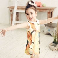 裂帛童装2016夏季新款小翻领针织数码印花无袖连衣裙女童66140137