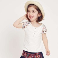 裂帛童装正品 2015春夏新款袖刺插肩绣圆领针织短袖T恤 56140156
