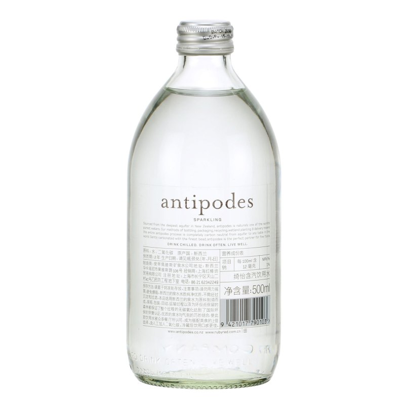 绮怡（Antipodes） 拓地饮用水 含气500ml*24瓶 新西兰进口
