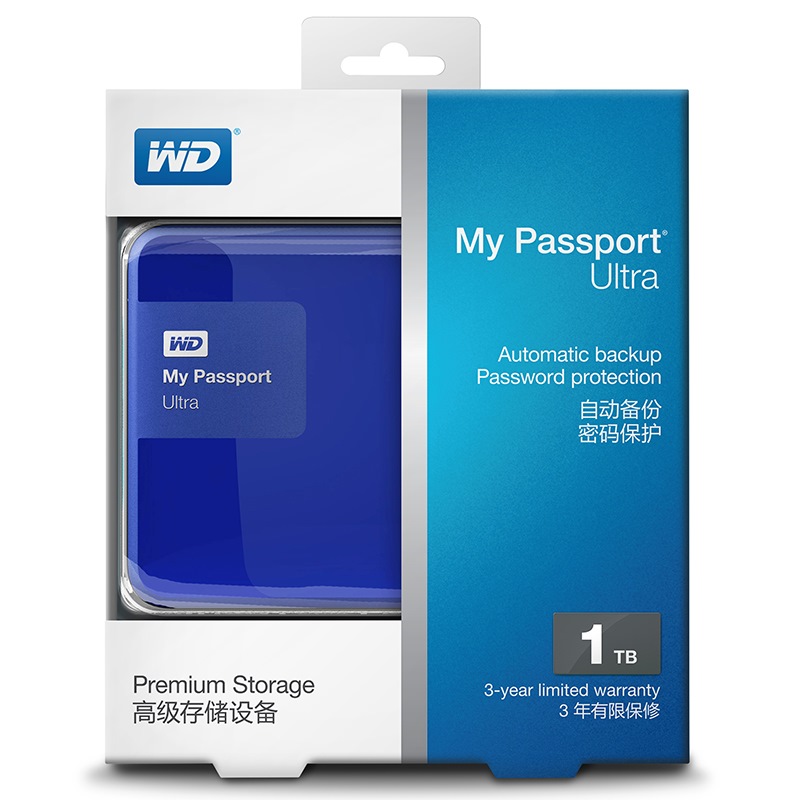 西部数据（WD）My Passport Ultra NEW 1T移动硬盘 蓝色WDBGPU0010BBL-CESN