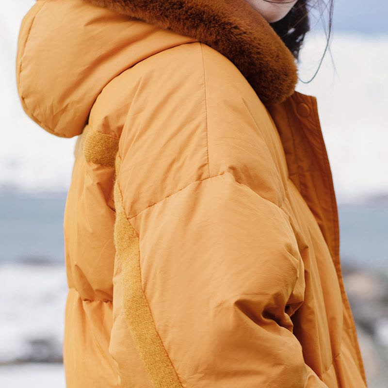 茵曼INMAN冬装时尚毛条纯色茧型羽绒服外套【1874121064】图片